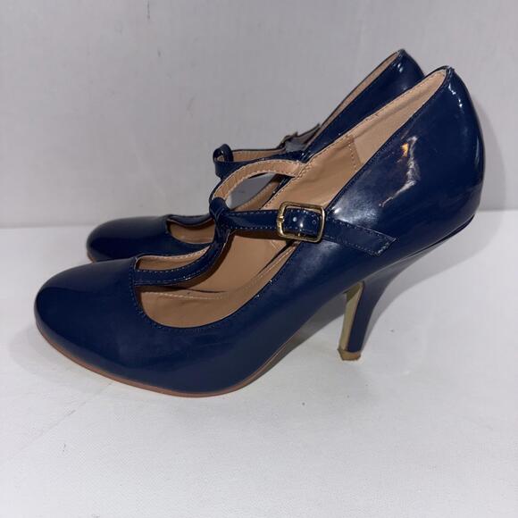 Journee Collection Old Money Business Casual Formal T Strap Stiletto Blue Pumps - Picture 5 of 15